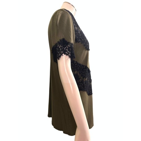 A.N.A. A New Approach Olive Green Black Lace 100% Rayon Short Sleeve Blouse Size - Picture 3 of 8
